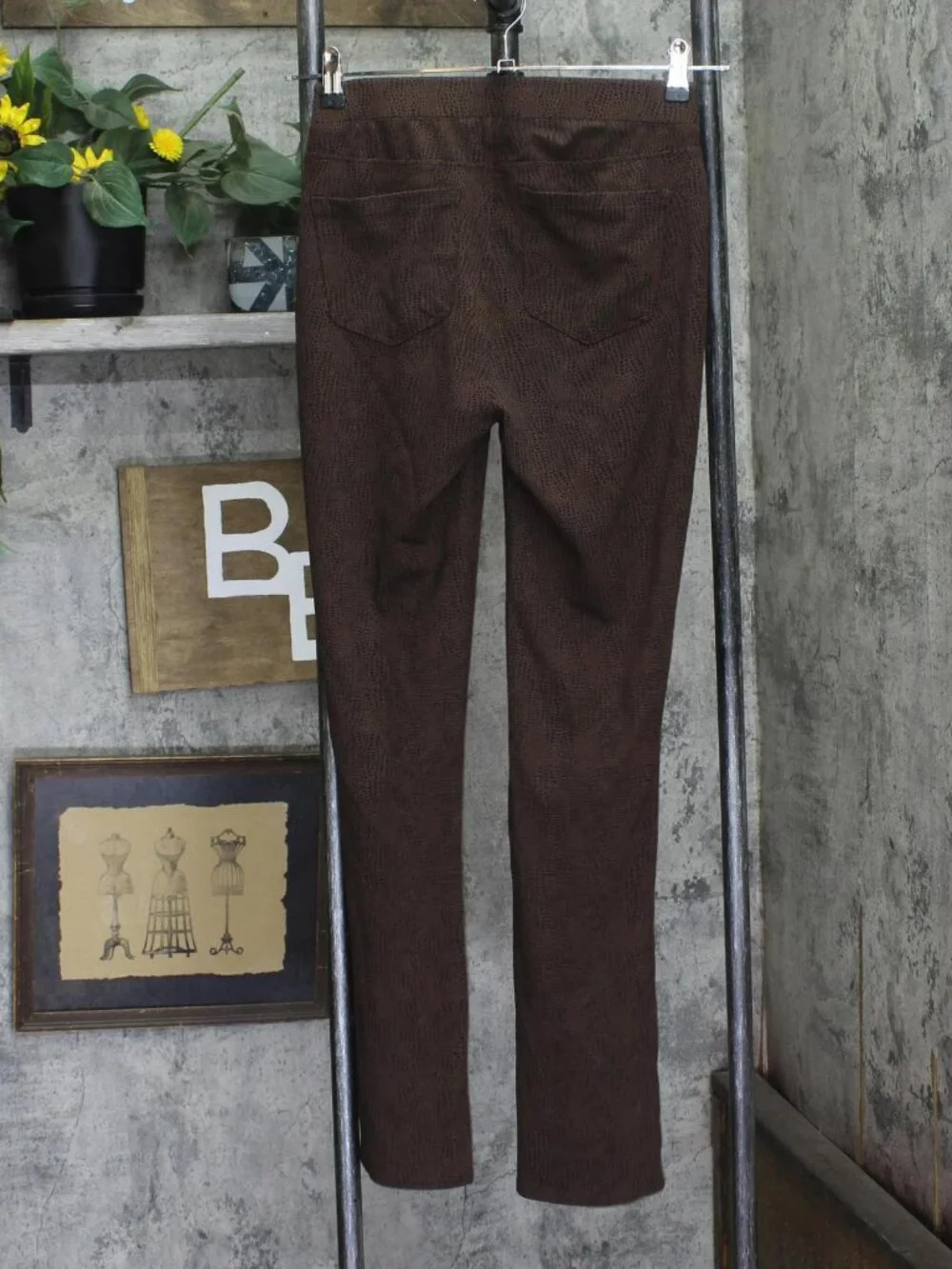 DG2 by Diane Gilman Ponte Mini Flare Skinny Pull On Pants Brown Snake Print XS